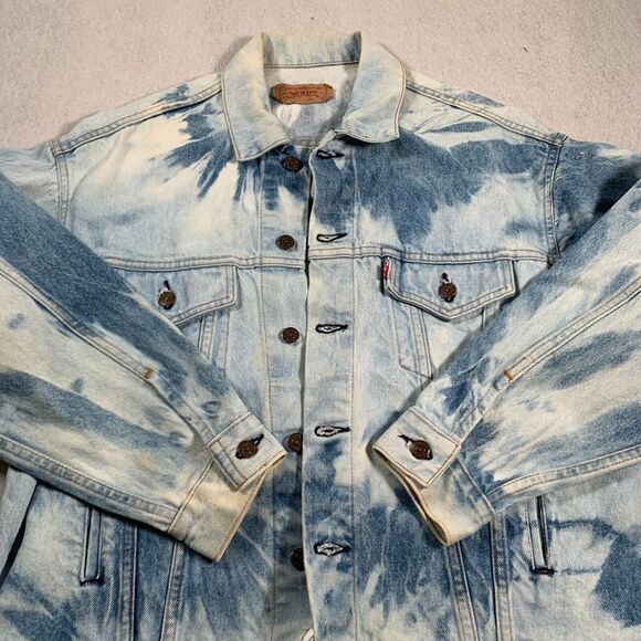 Levis Denim Jacket Adult Large Blue Acid Wash Dark 70507-0214 Distressed 80s 90s - Picture 2 of 9